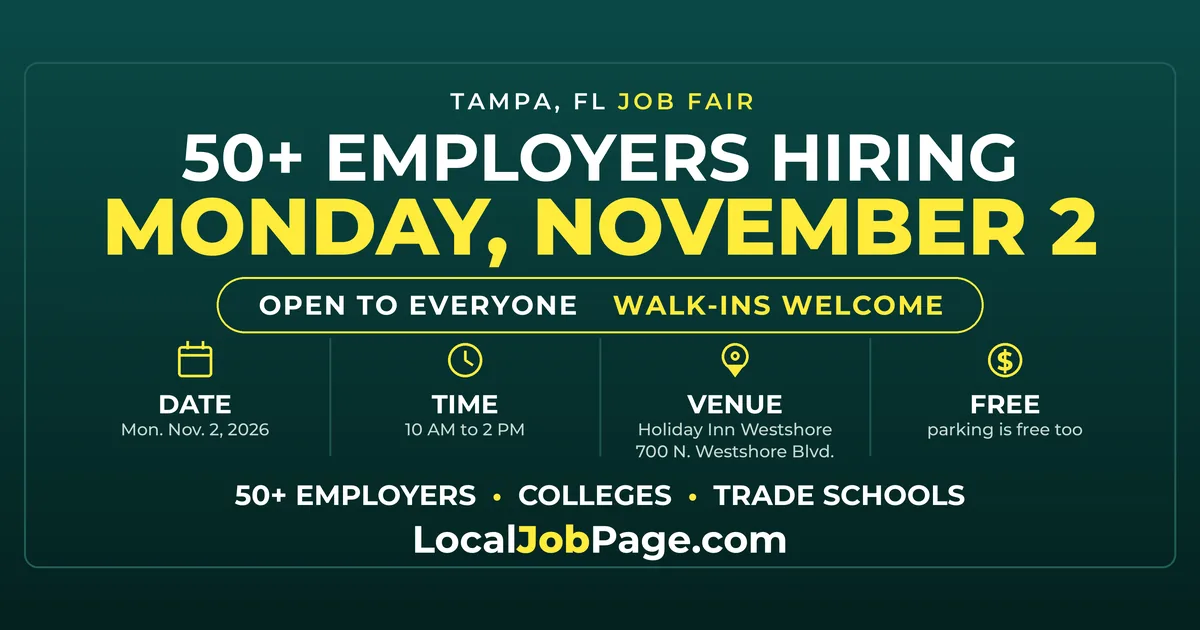Tampa Bay Job & Career Fair Returns November 2: 50+ Employers at the Westshore Holiday Inn