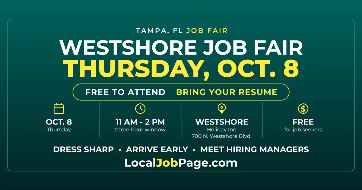 Tampa Job Fair October 8: Free Westshore Hiring Event at the Holiday Inn Near TPA